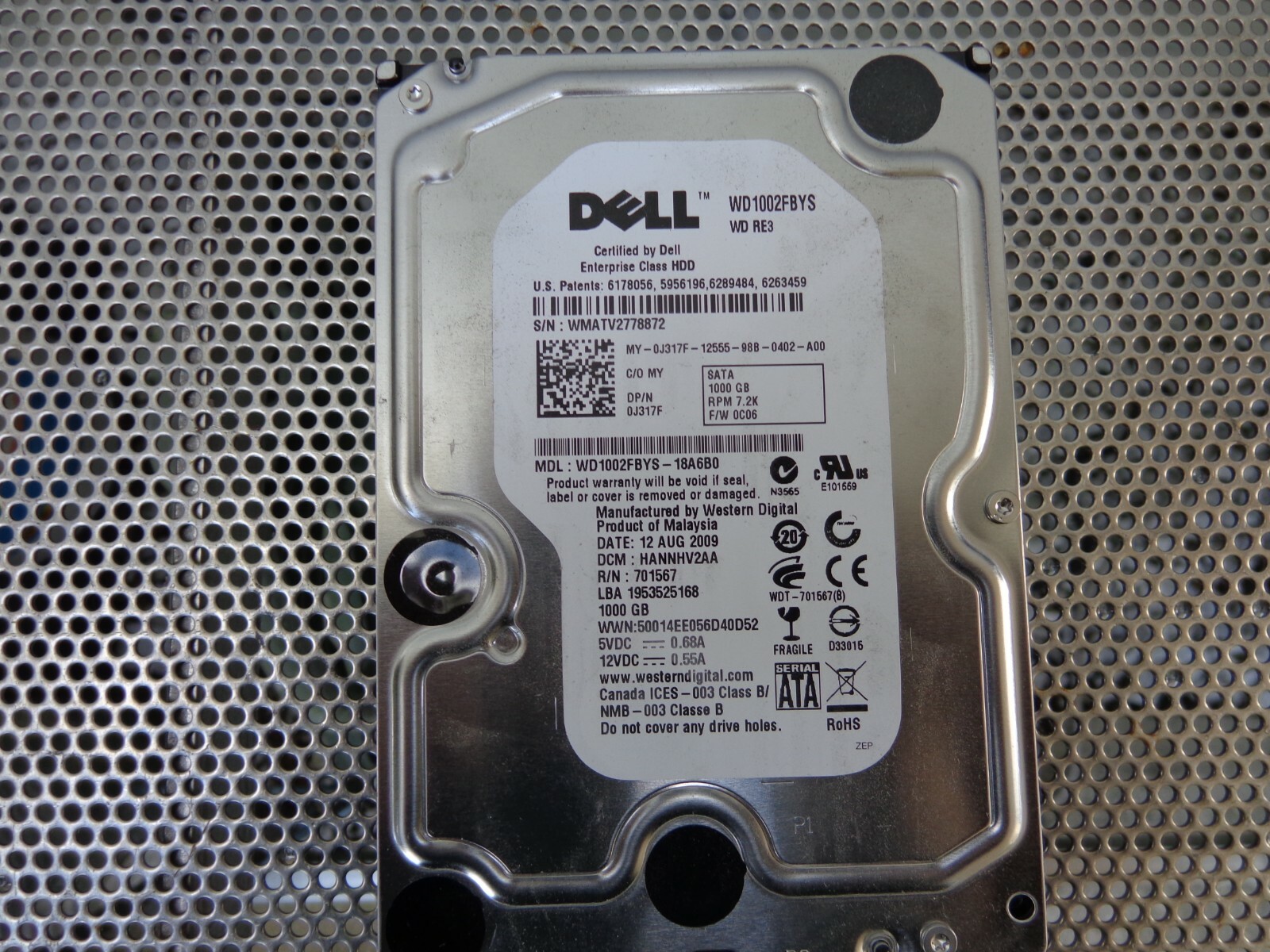 J317F 0J317F WD1002FBYS DELL 1TB 3G 7.2K LFF 3.5" SATA HDD HARD DRIVE