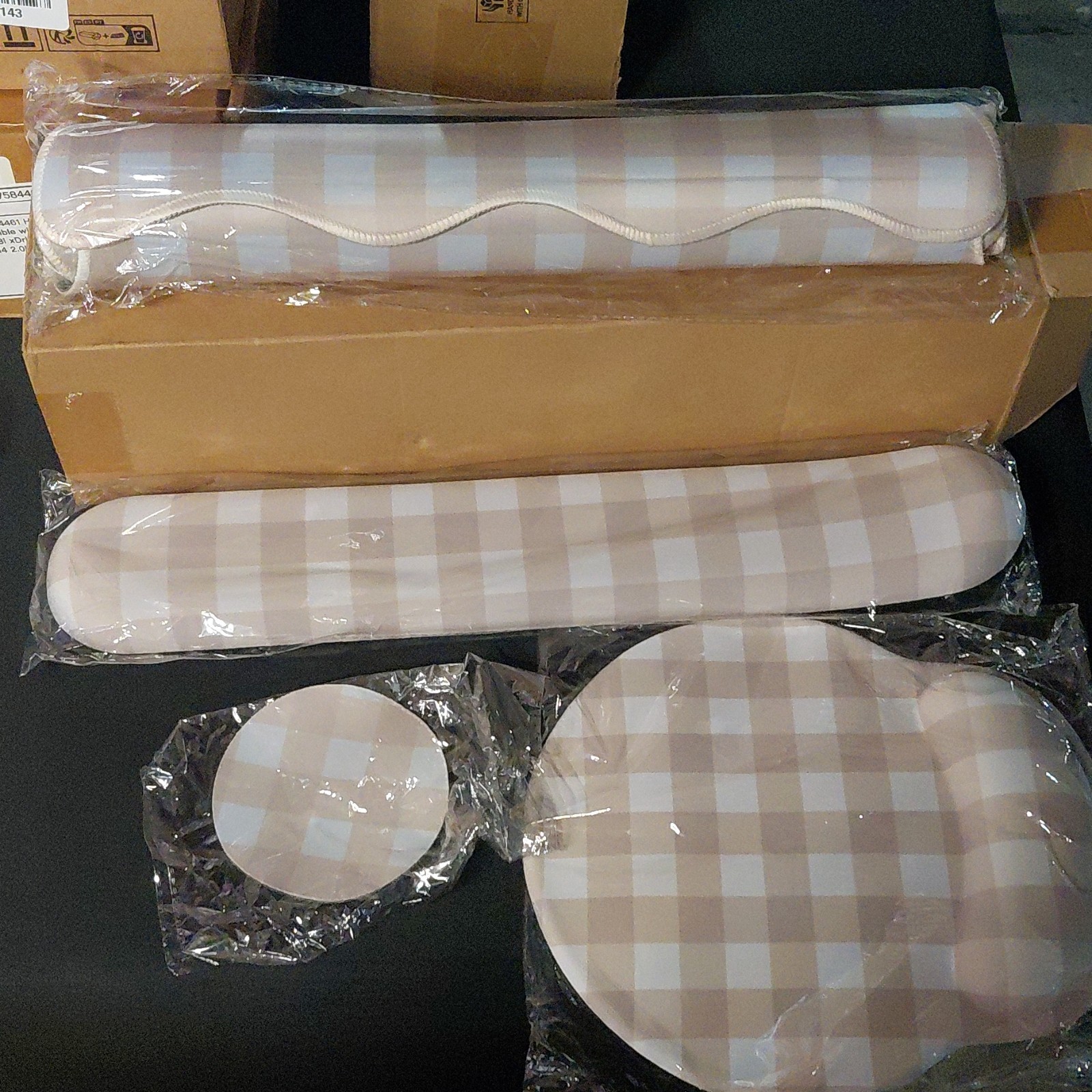Sabary Gingham Desk Pad Set, PU Leather Beige/White 35.4 x 15.7 Large