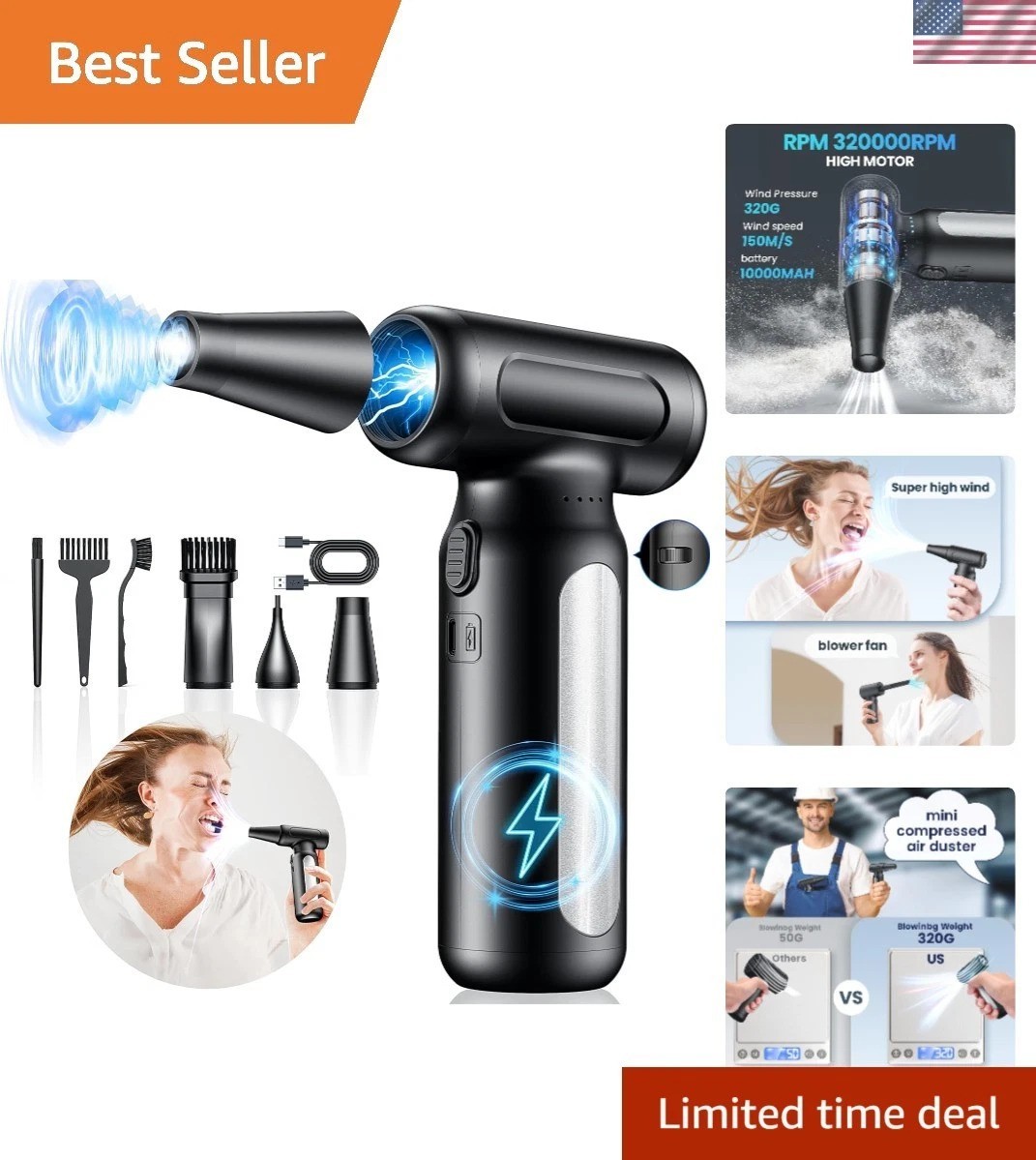 Electric Compressed Air Duster, Rechargeable Cordless Air Duster for PC, Keyb...
