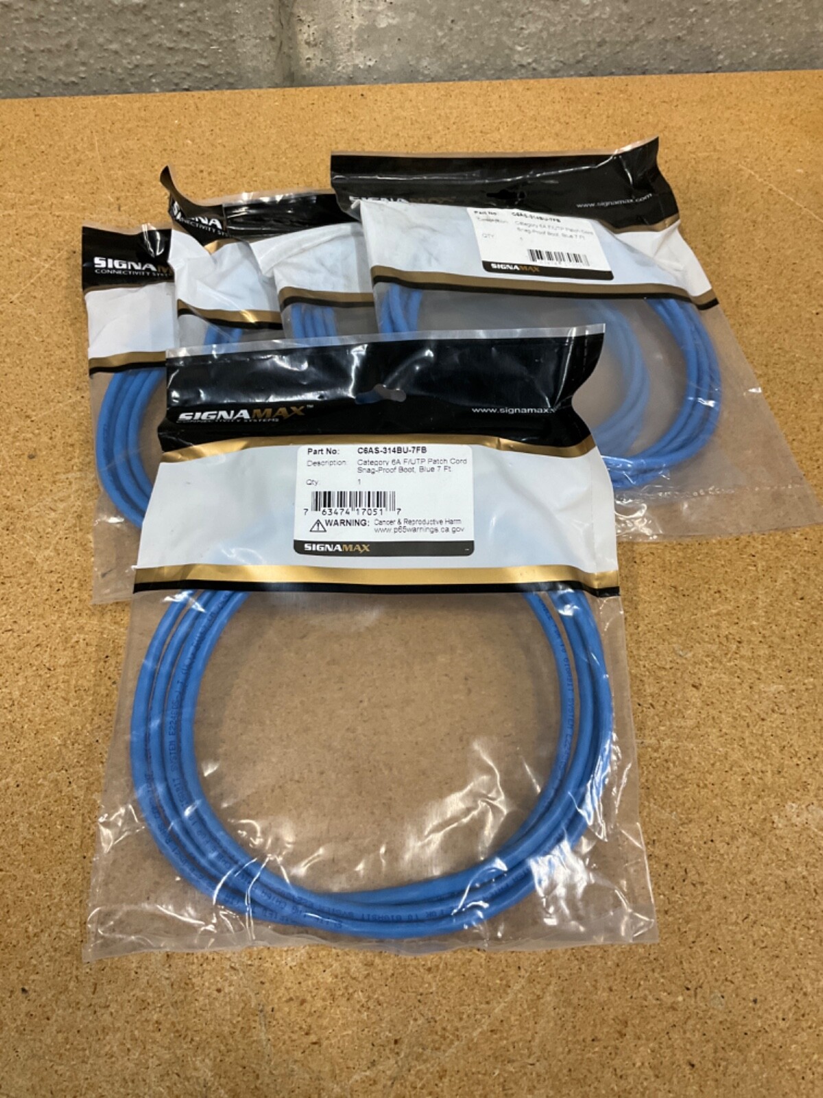 Lot of 5 SignaMax C6AS-314BU-7FB Category 6A F/UTP Patch Cord SnagProof Boot 7ft
