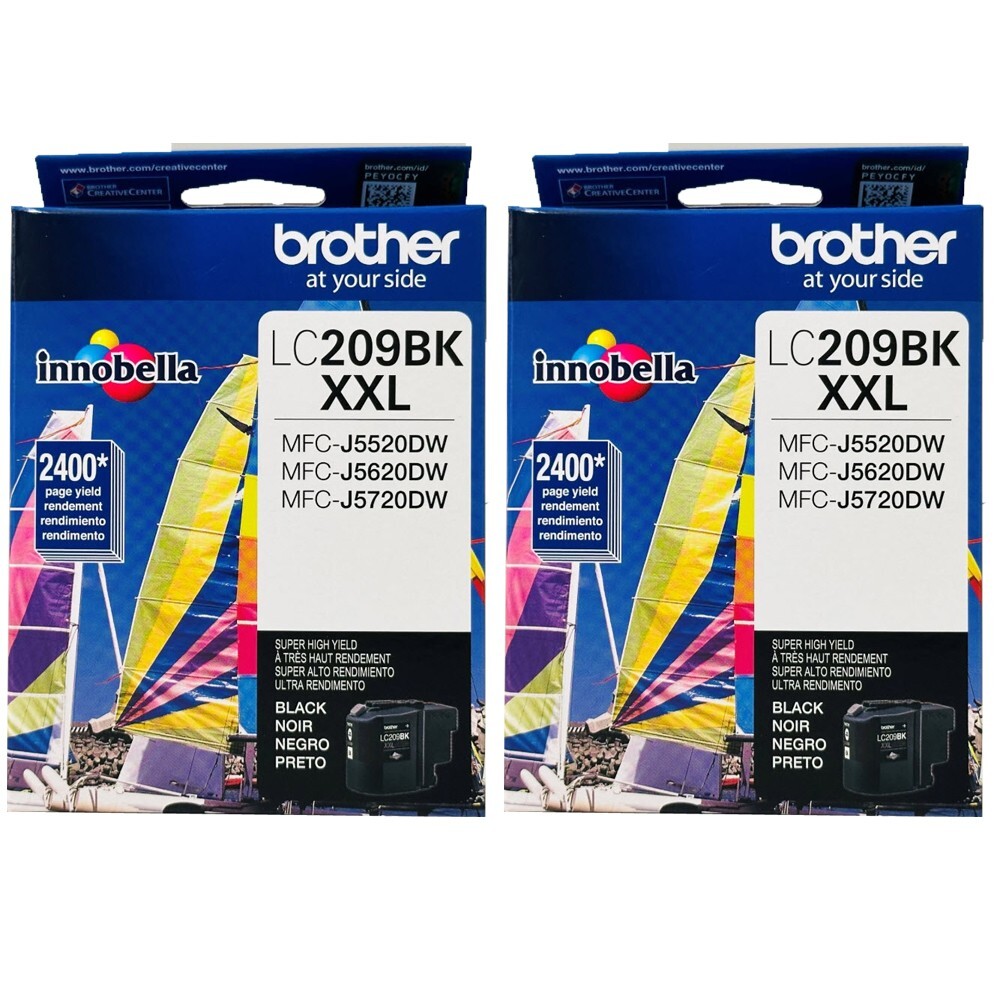 2pcs Brother LC209 BK Genuine Super High Yield XXL Black Ink Cartridge LC209Bk