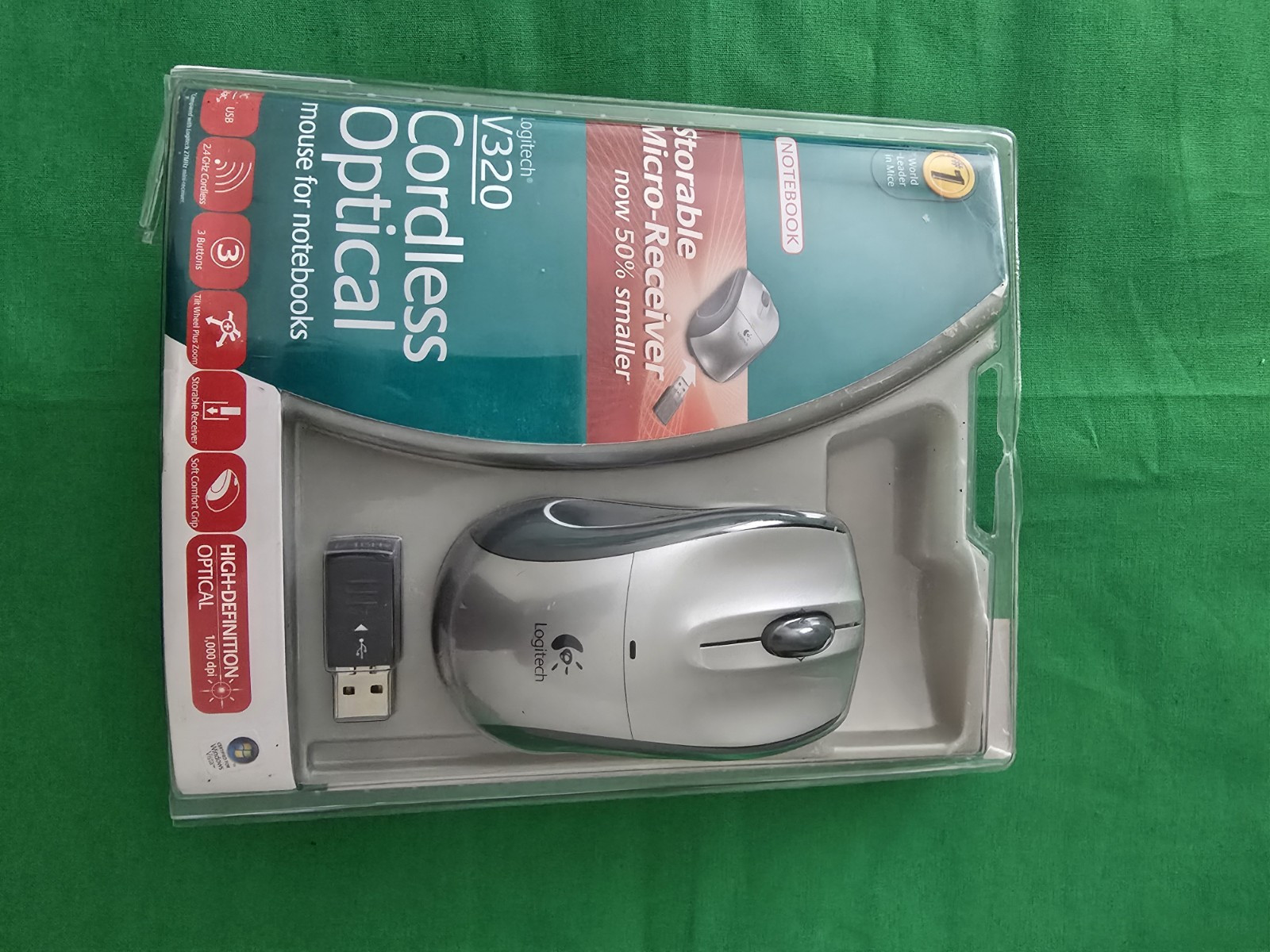 New Logitech V320 Silver Cordless Optical Mouse for Notebook W/ 2.4 GHz Receiver