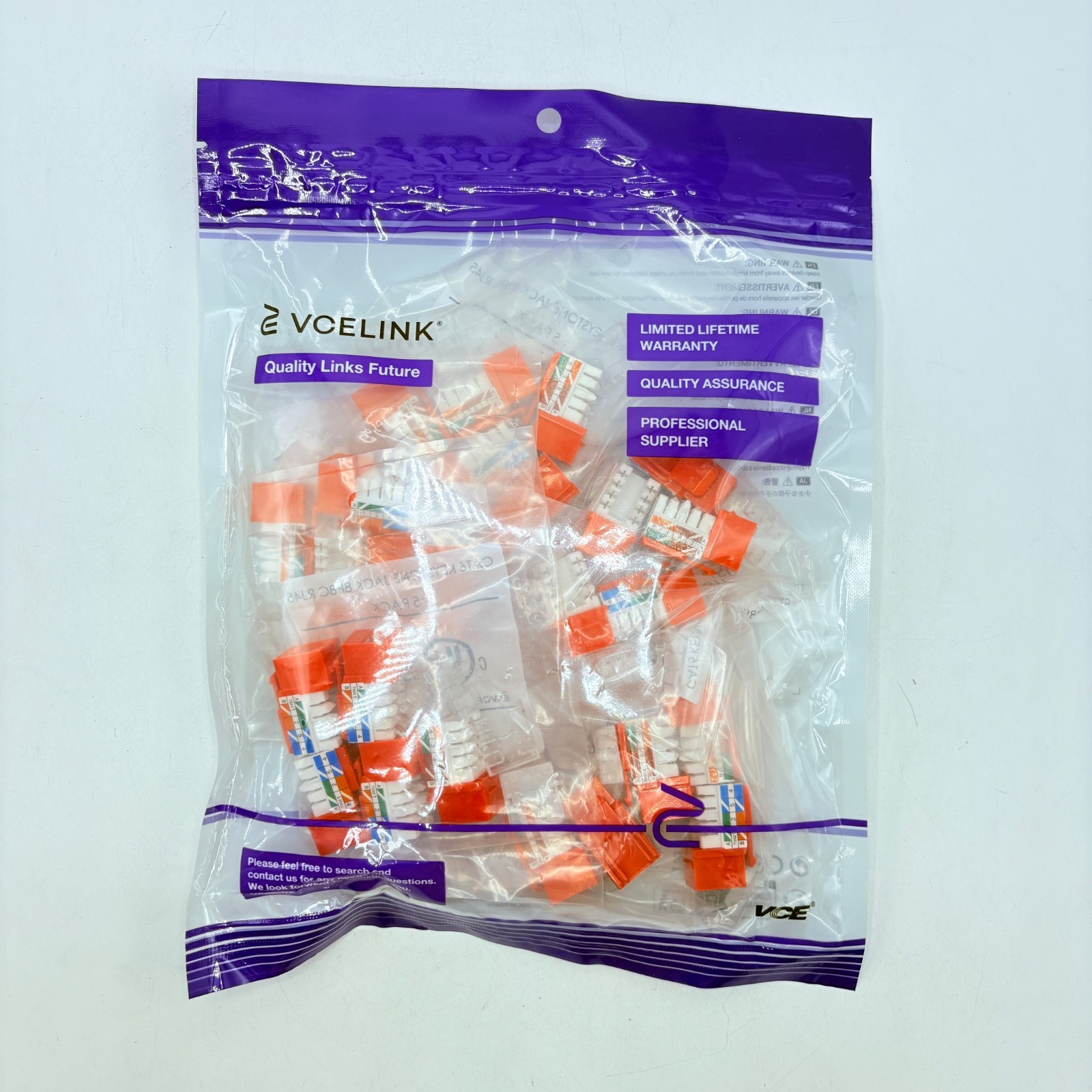 25-pc Cat6 RJ45 Keystone Jack Insert UL Listed 90 Degree 110 Punch-Down Slim