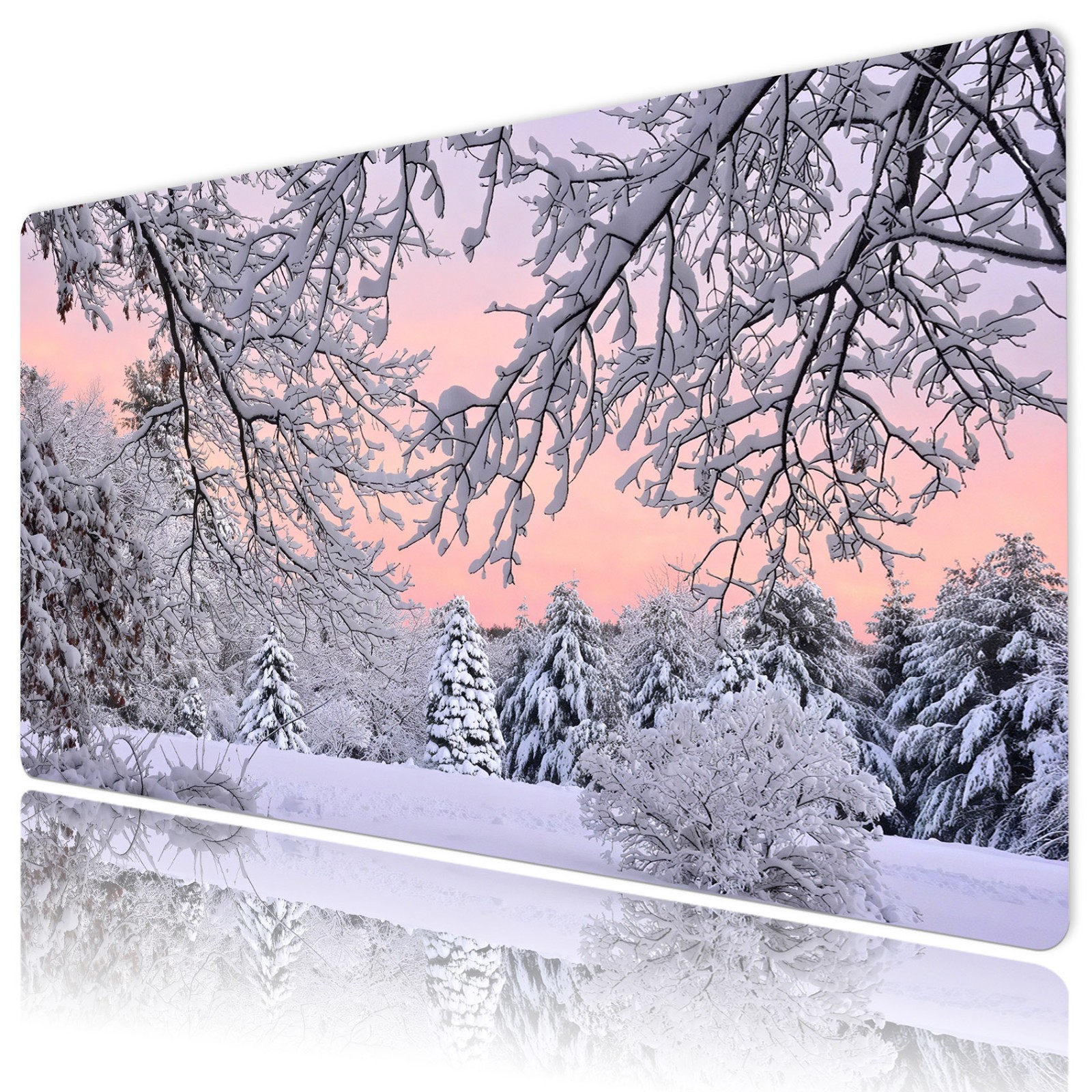 Snow Pine Tree Forest Winter Christmas Desk Mat for Keyboard and Mouse Desk Pad