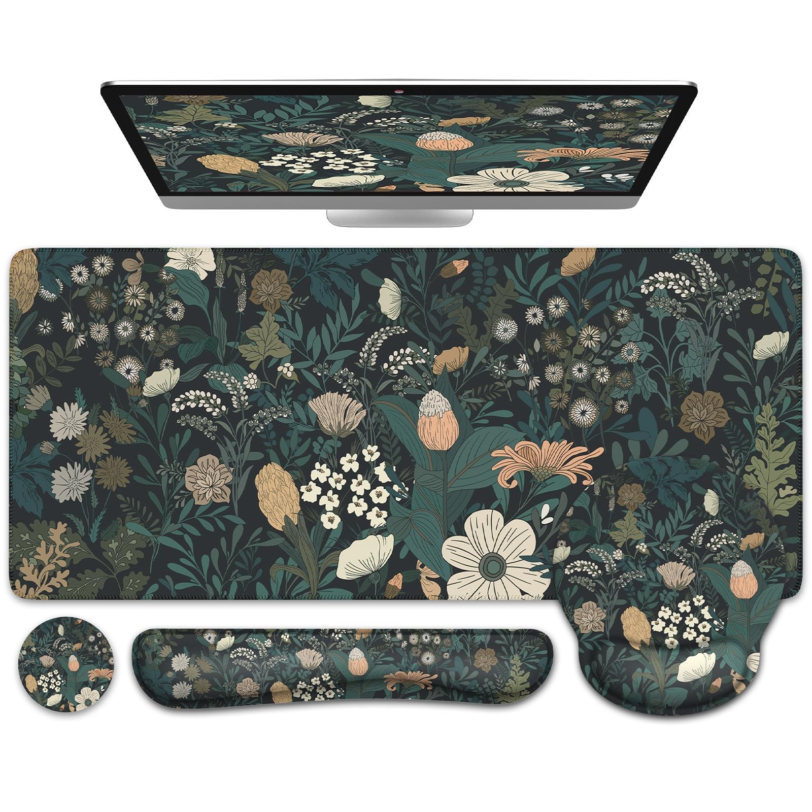 Desk Cover Mat, 4in1 Floral Large Pad with Wrist Rest, Desk Matt for Desktop,...