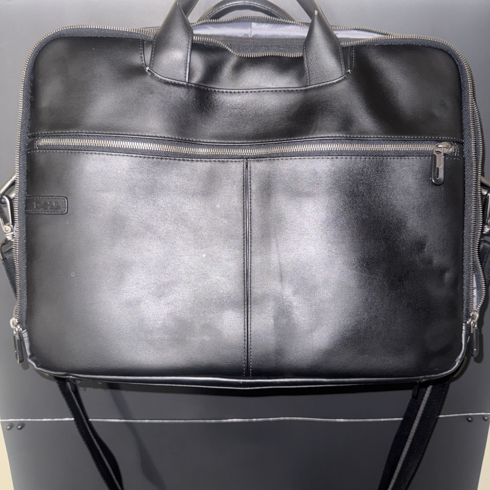 Dell Genuine Leather Laptop Briefcase Messenger Bag Black Shoulder Carrying Case