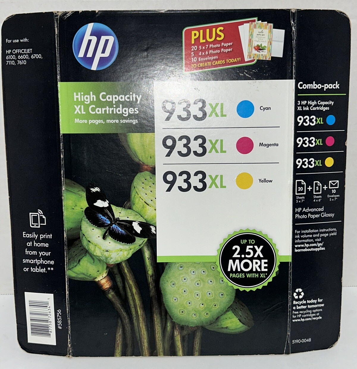 HP Genuine 933XL Color Ink Combo Pack OEM Cyan Yellow Magenta Expired 02/2017