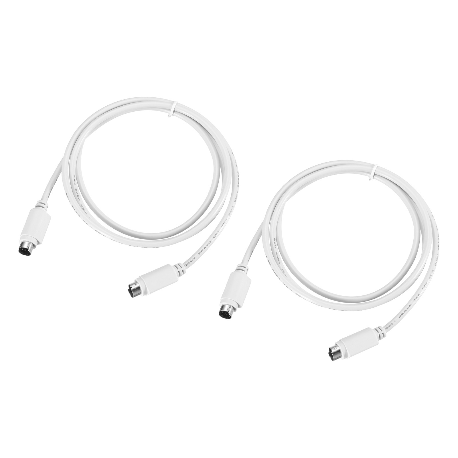 2Pcs PS/2 Mouse and Keyboard Extension Cable 6P 4.26 Feet Male to Male White