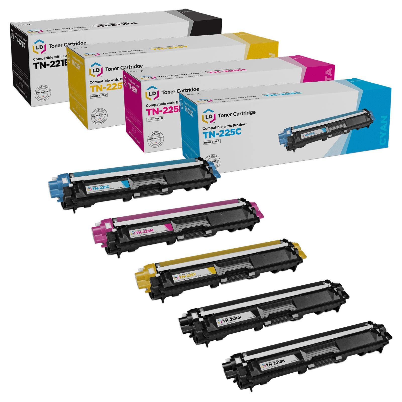LD Compatible Brother TN221/TN225 5PK: 2 TN221BK/1 TN225C/1 TN225M/1 TN225Y