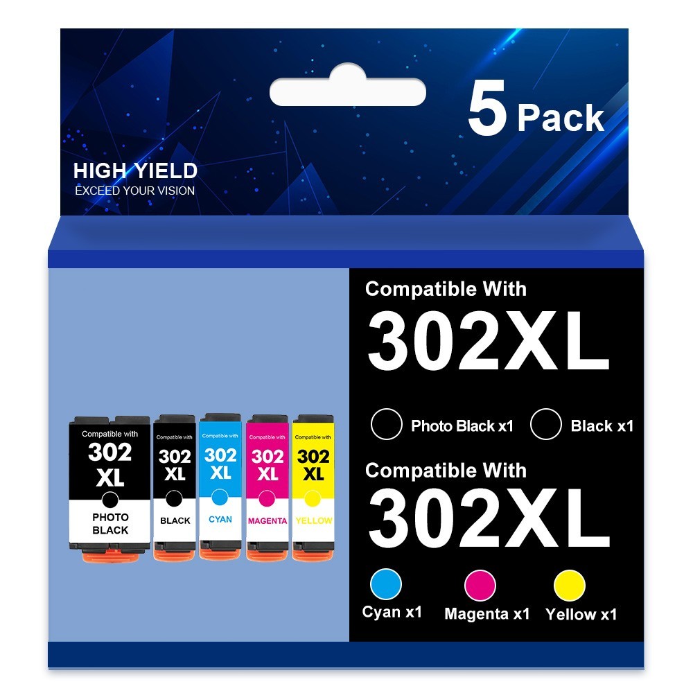 5PK 302XL Black Photo Black Cyan Magenta Yellow Ink Cartridges forEpson XP-6100