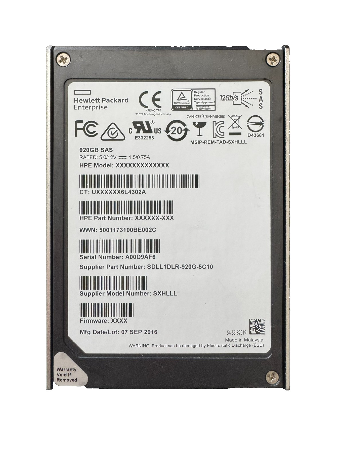 HP Enterprise SanDisk 920GB 2.5" SAS SSD 12Gbps/512B/s Good Health-79-87%