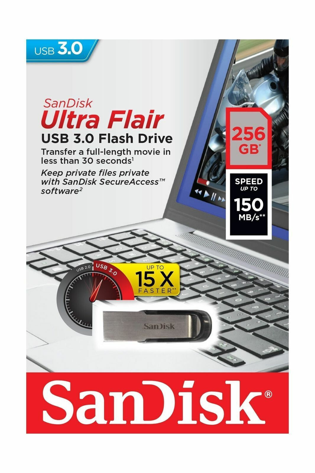 SanDisk 256GB Ultra Flair USB 3.0 150MB/s SDCZ73-256G-G46 Retail