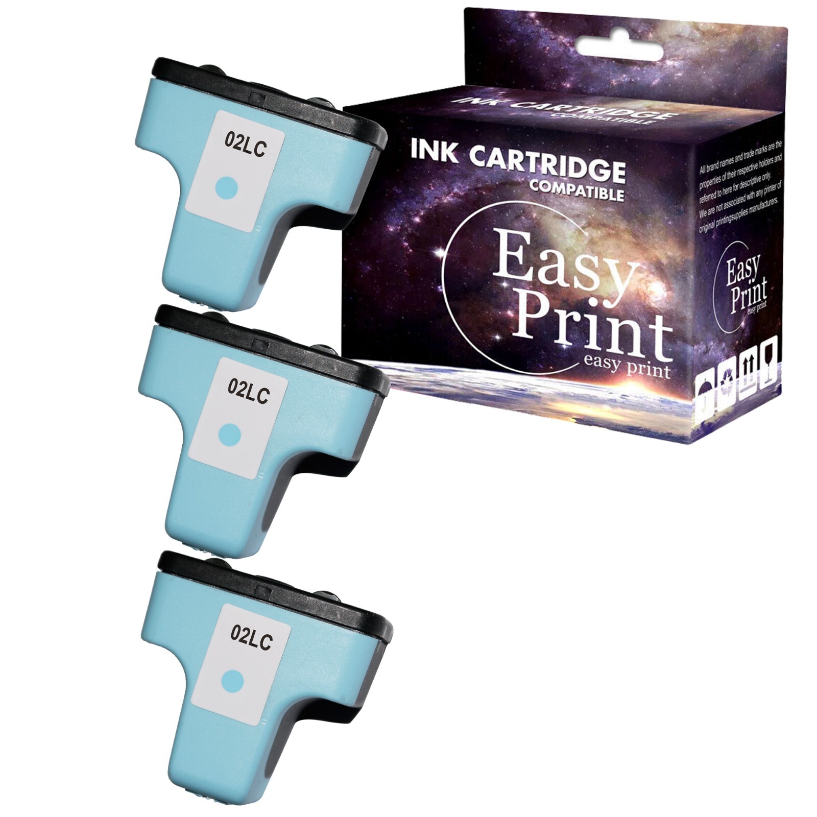 3PK replace for HP 02 Light Cyan Ink Cartridge for PhotoSmart D7400 D7460 8250