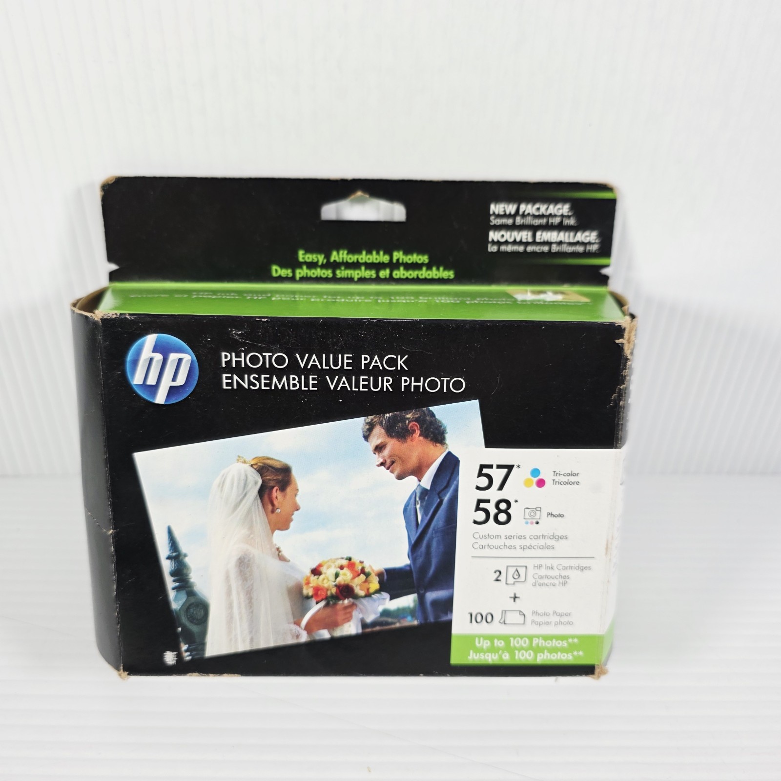 HP Photo Value 2 Pack 57 58 Custom Ink Cartridges 100 Sheet 4” X 6” - New 