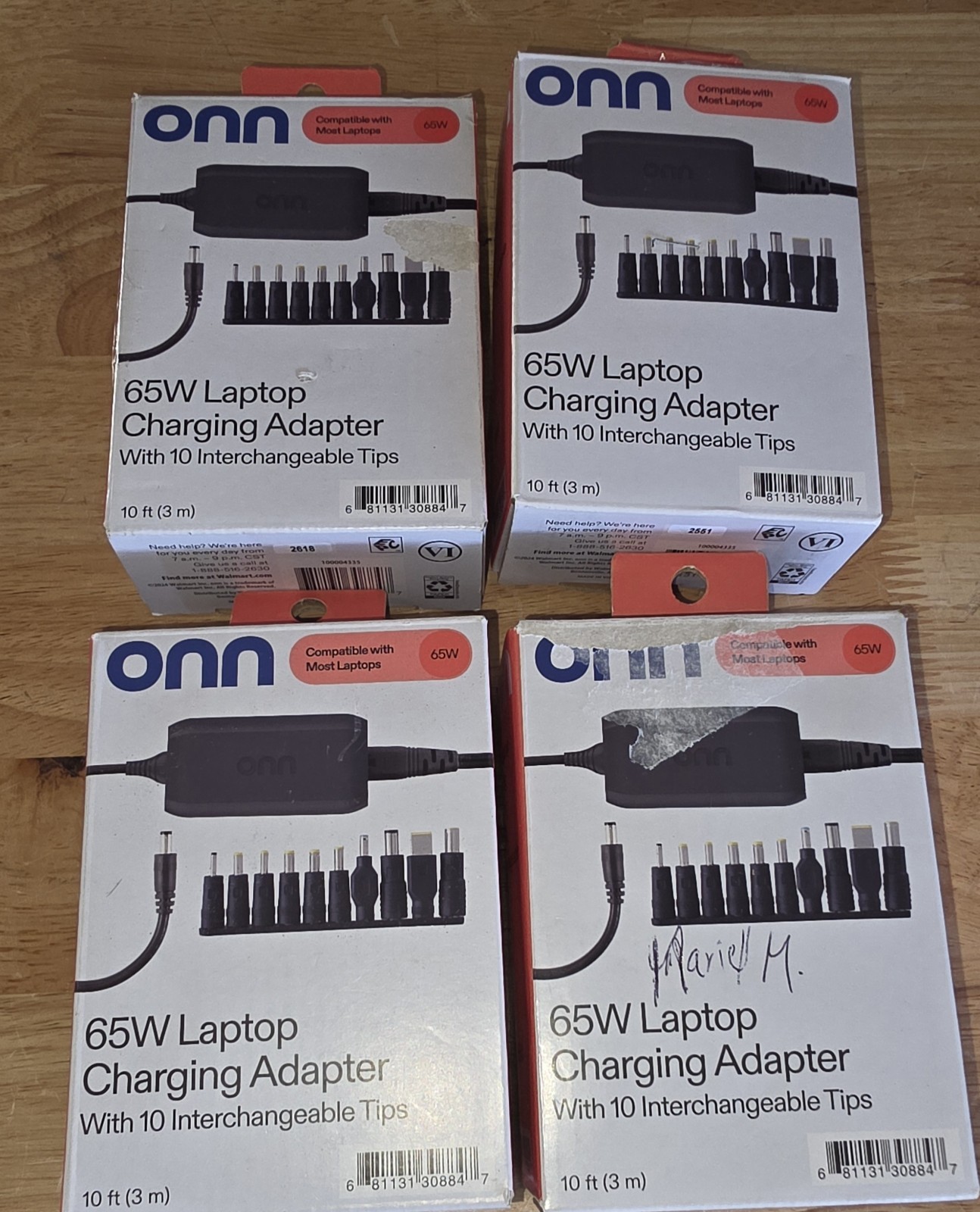 CLEAN 4 PACK onn 65W Laptop Charger  10 Interchangeable Tips, 10ft Power Cord,