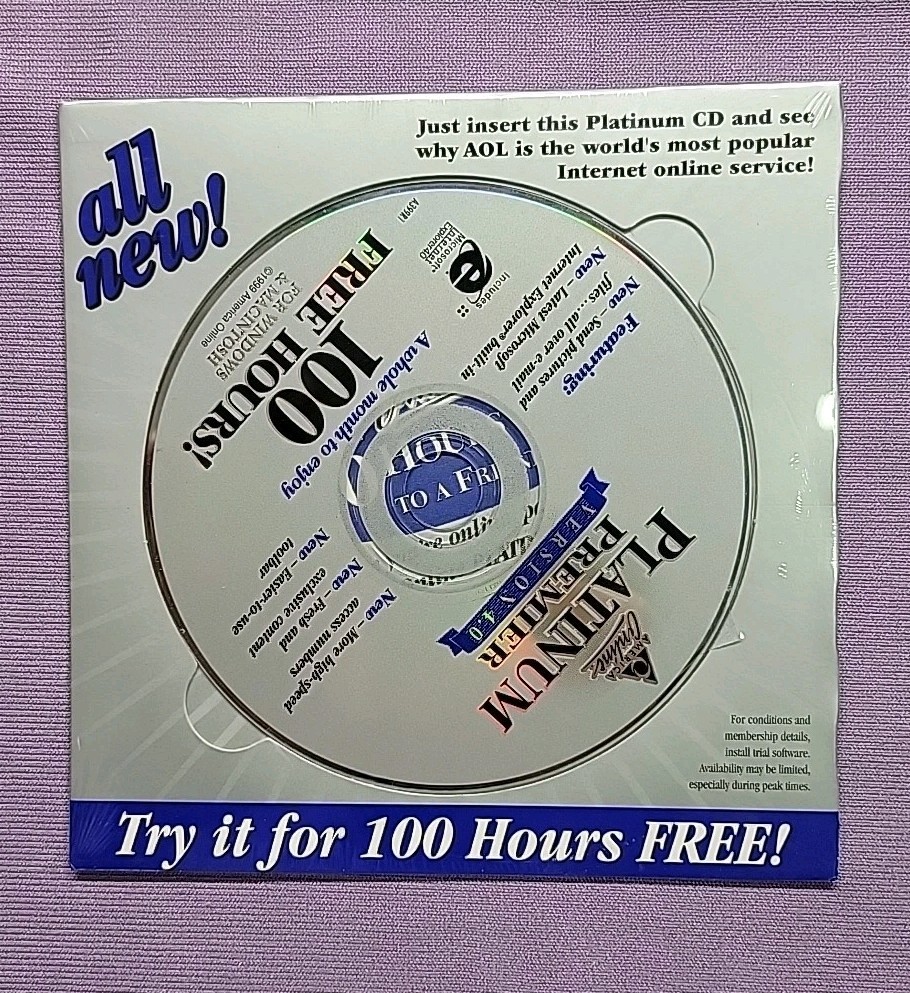 Vintage AOL CD Platinum Version 4.0  100 Free Hours Sealed  