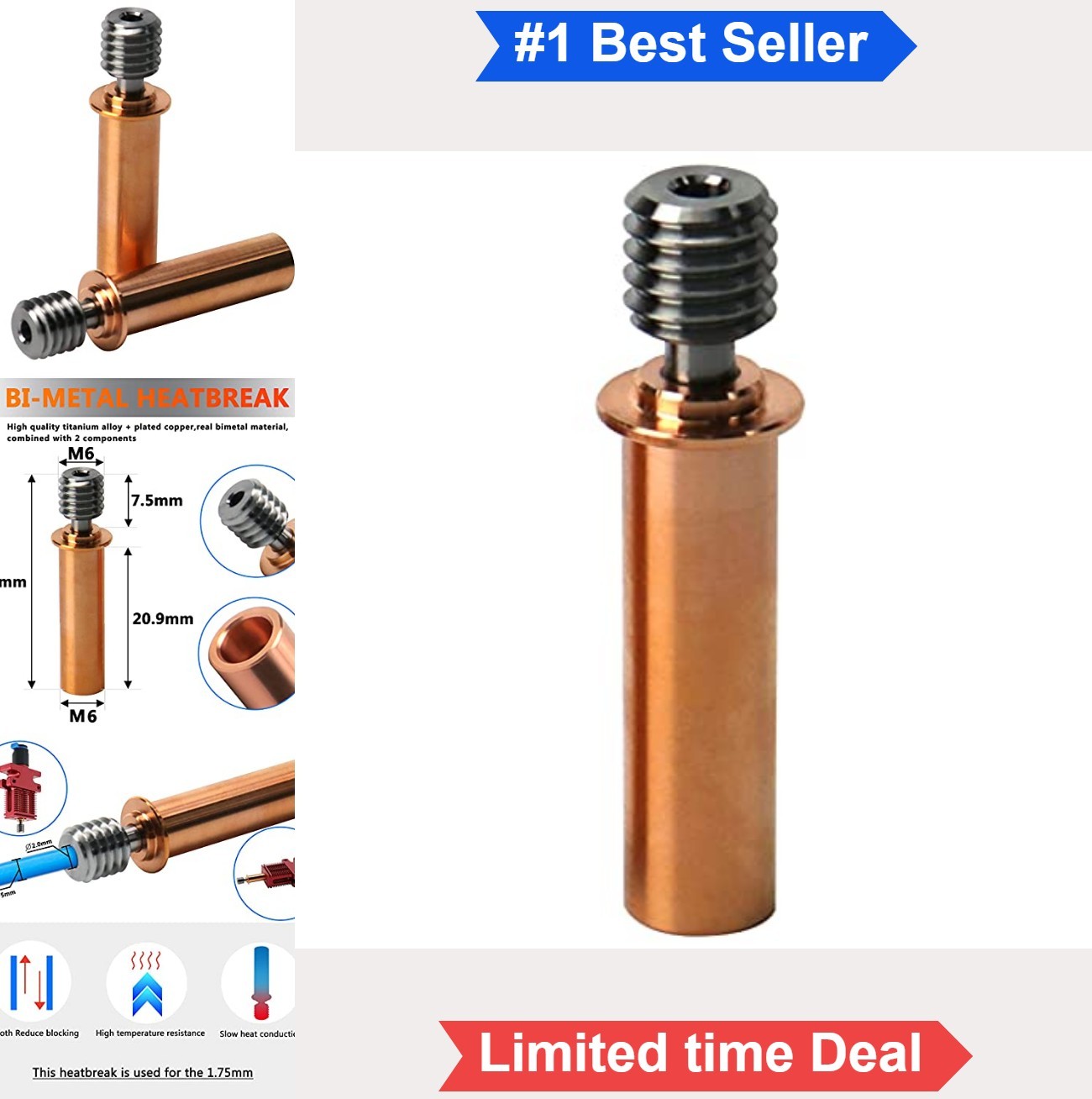 Bimetal Heatbreak Copper Titanium TC4 Throat for Creality CR-6 SE CR-5 PRO