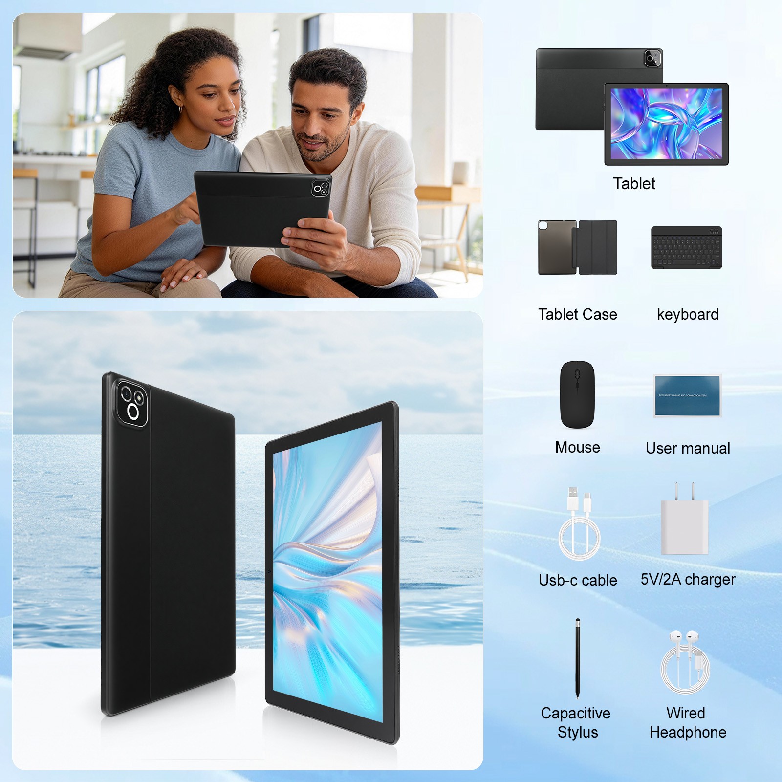 Android 16 10 inch Tablet 36(6+30)GB RAM +256GB ROM Octa-core 6000mAh Wifi 6