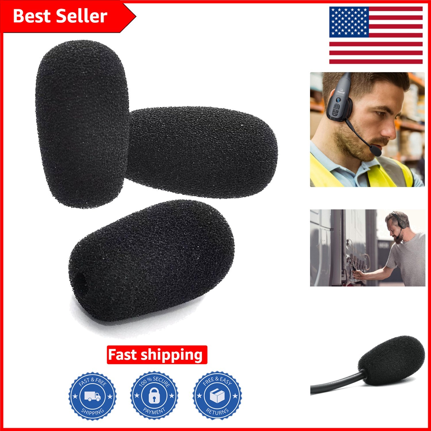 3-Pack Foam Windscreen for BlueParrott Headsets - Noise-Canceling Tool