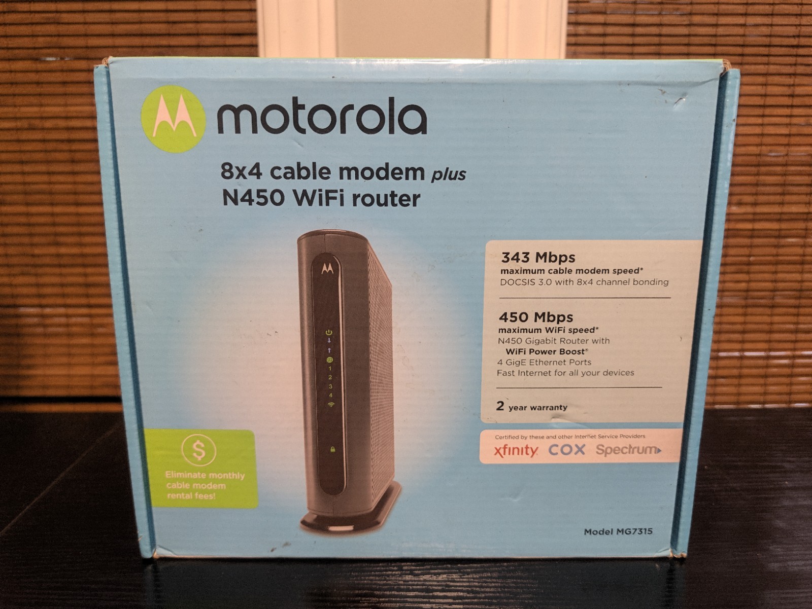 Motorola MG7315 Cable Modem Plus N450 WiFi Router 8x4 343 Mbps