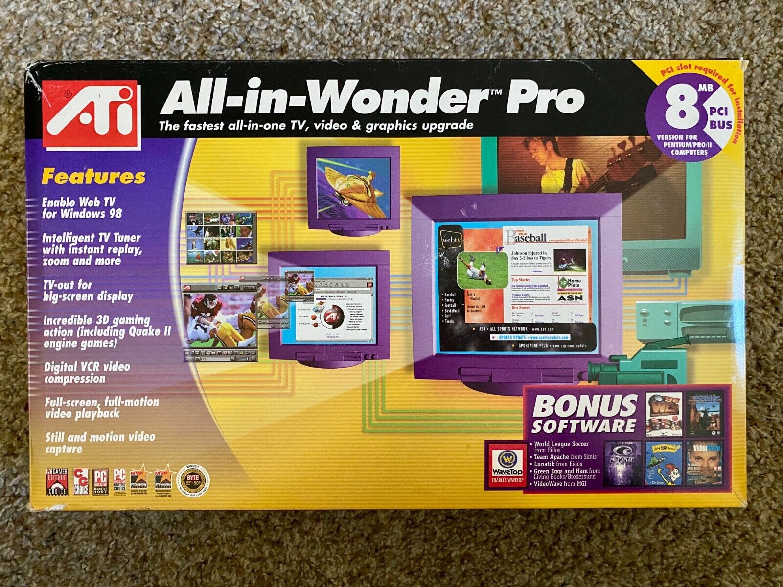 Vintage ATI All-in-Wonder Pro 8 MB Graphics Card Complete in Box - NM Condition