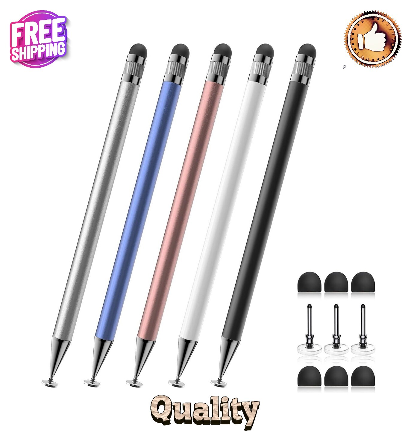 5 Pcs 2-in-1 Stylus Pen for iPhone/iPad/Android, High Precision Touch Screen