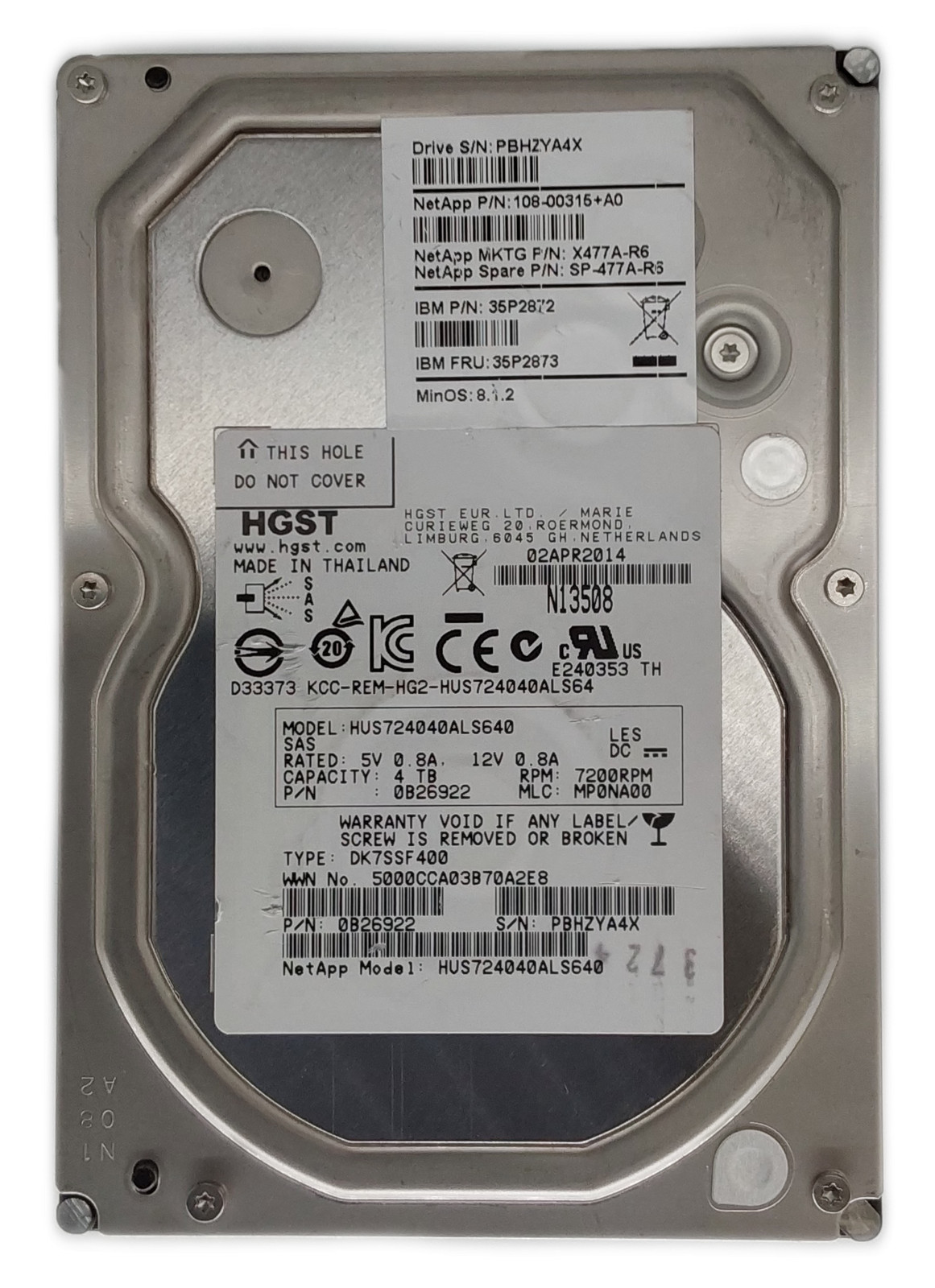 HGST / Netapp Ultrastar HUS724040ALS640 4TB 3.5" SAS-2 HDD
