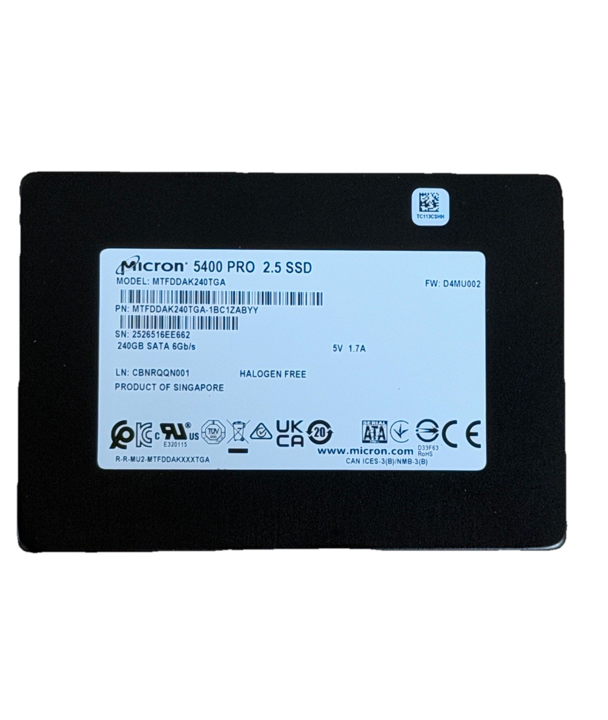 Micron 5400 Pro 240 GB MTFDDAK240TGA 2.5” 6Gb/s Sata Solid State Drive