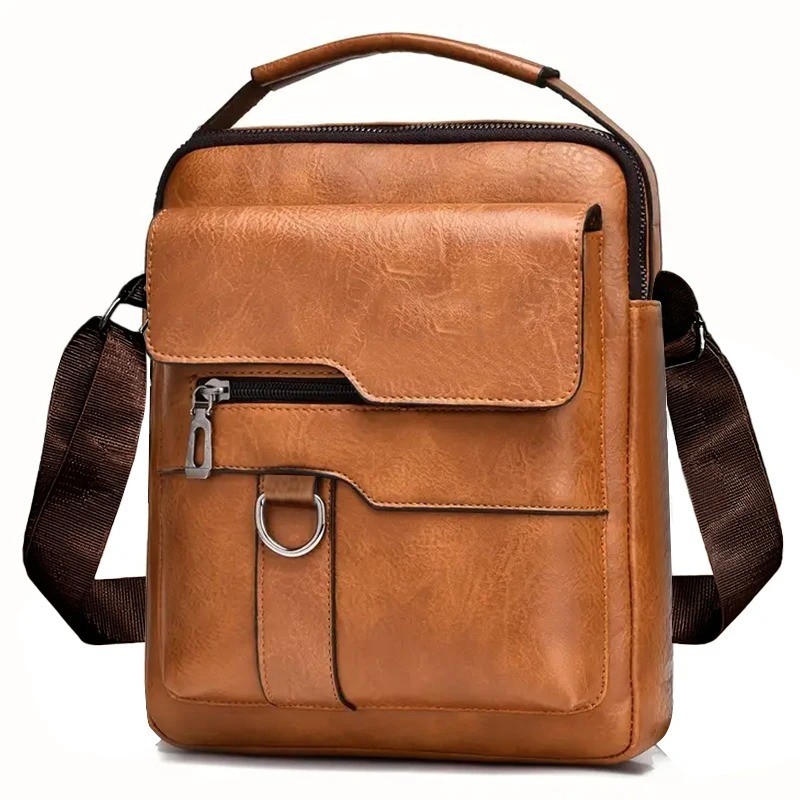 Multi-Purpose Men's Shoulder Bag For Work PU Crossbody Briefcase With Handle