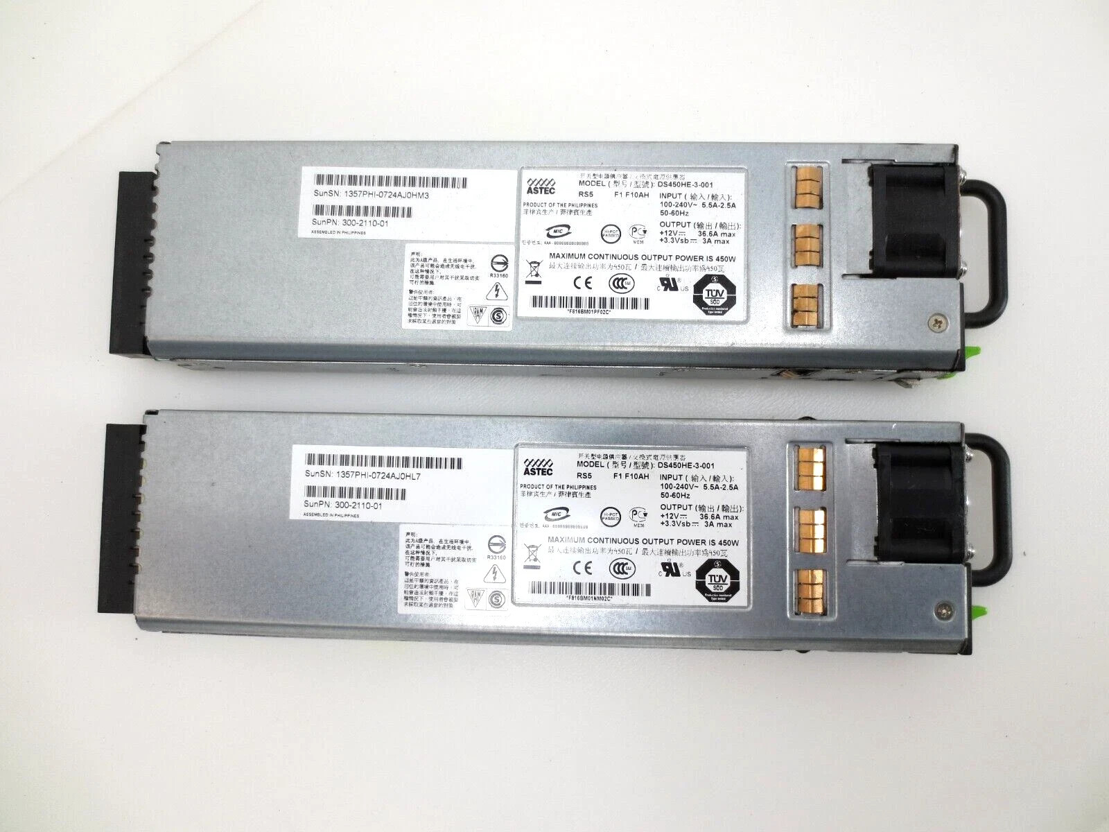 Lot of 2 SUN ASTEC DS450HE-3-001 450W Power supply 300-2110-01