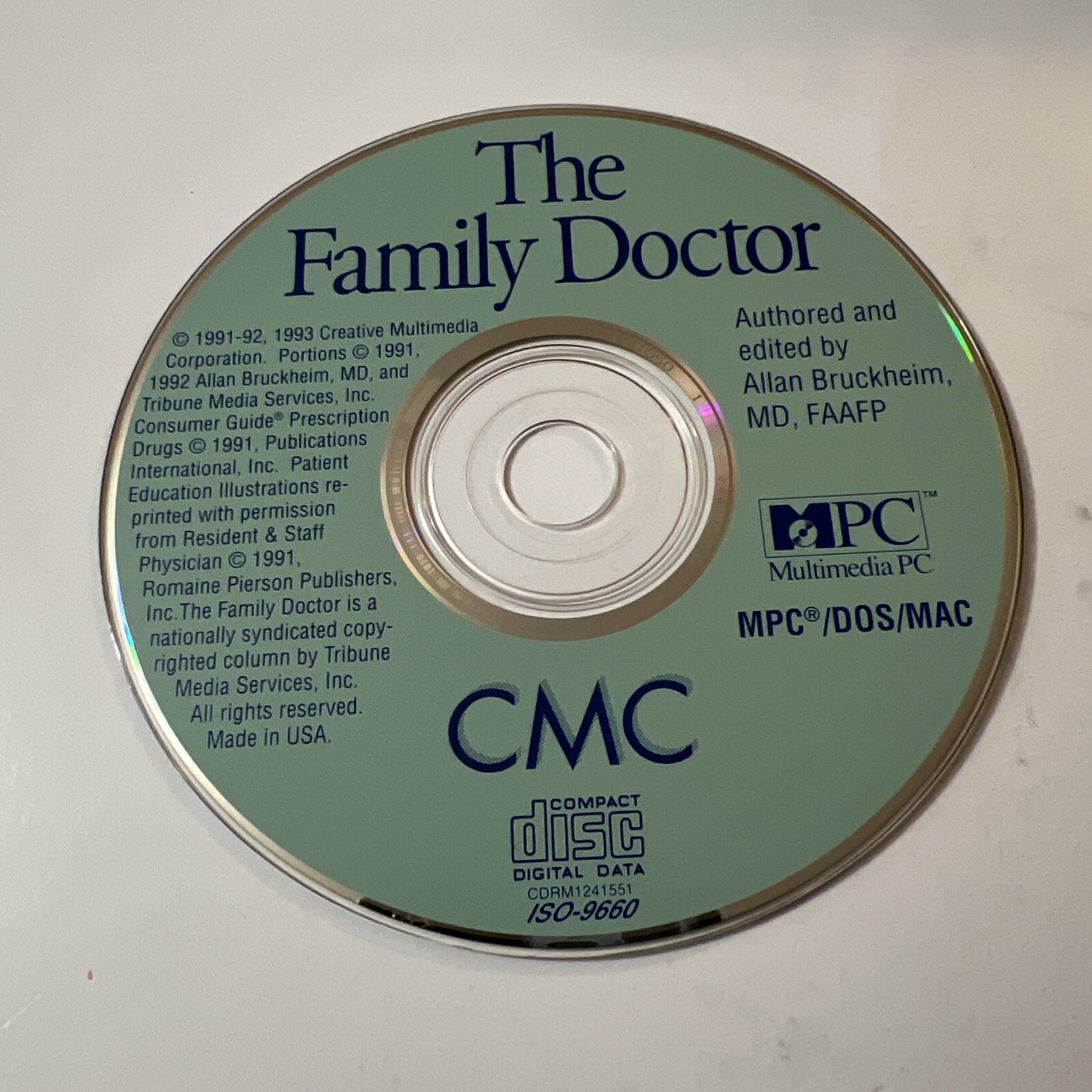 The Family Doctor Dr Allan Bruckheim CD-ROM PC Vintage 1993 Disc Only No Case