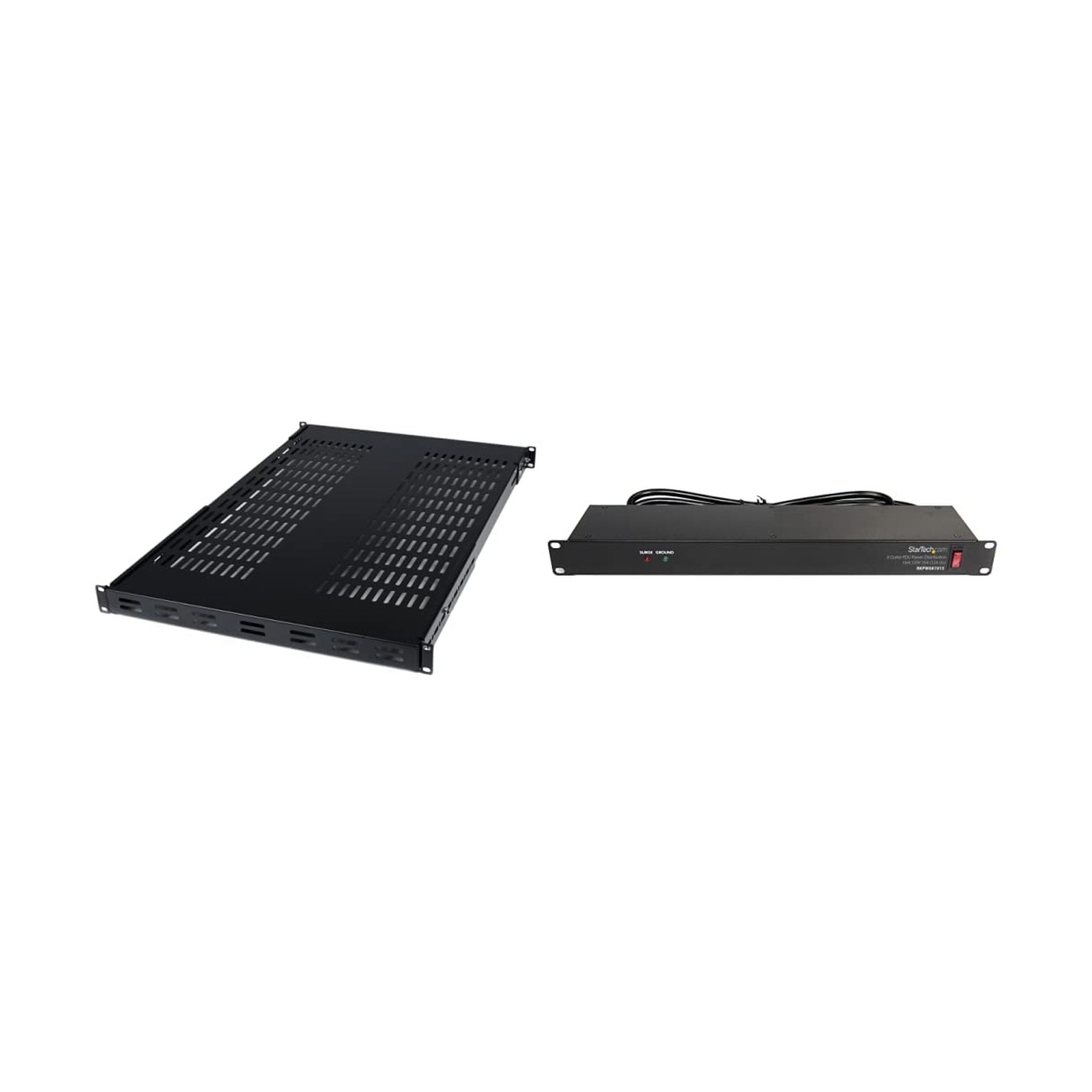 StarTech.com 1U Adjustable Vented Server Rack Mount Shelf & 8 Outlet Horizont...