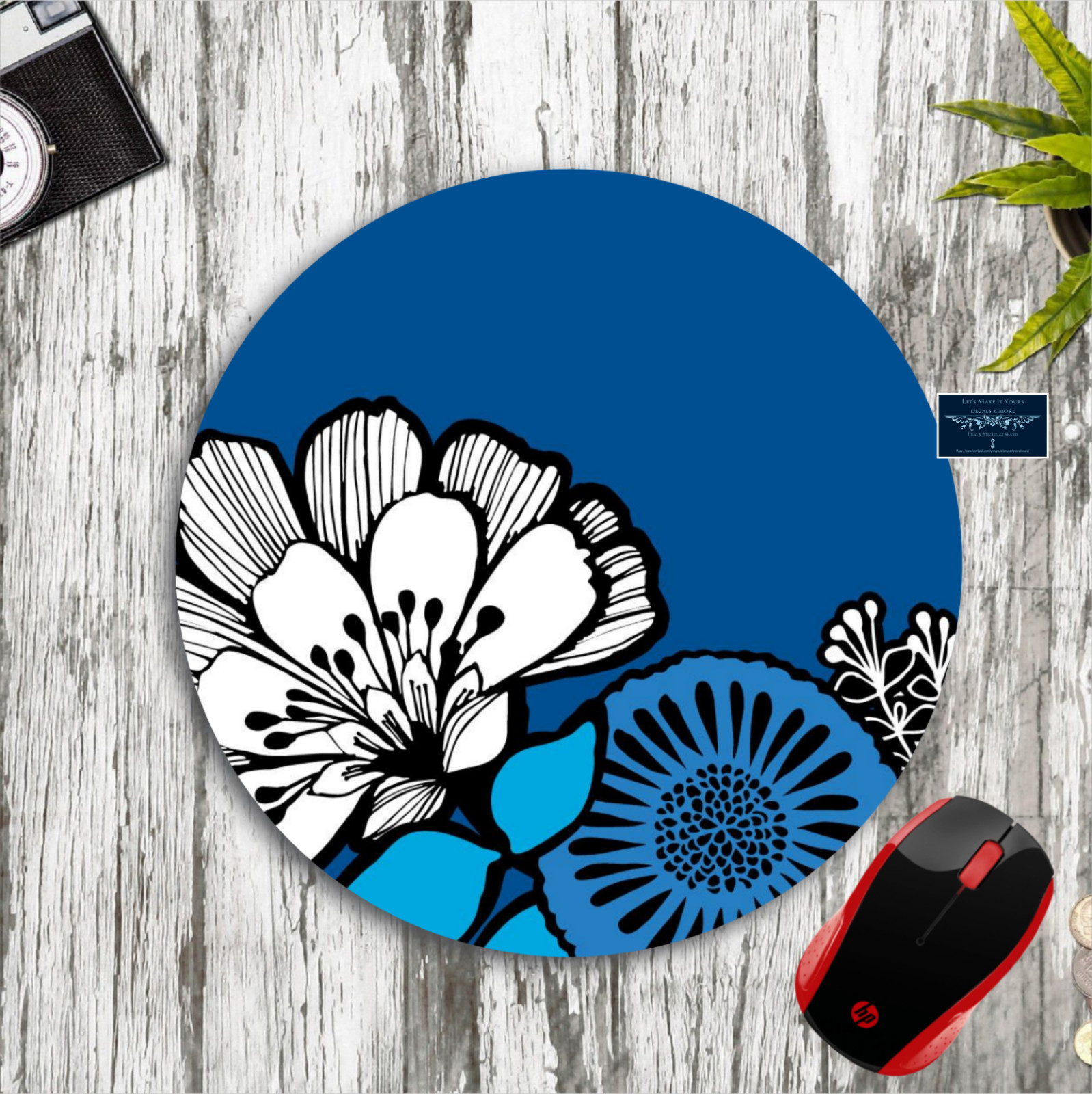 BIG SPRING FLOWERS BLUE ROUND PC MOUSE PAD DESK MAT HOME SCHOOL OFFICE GIFT
