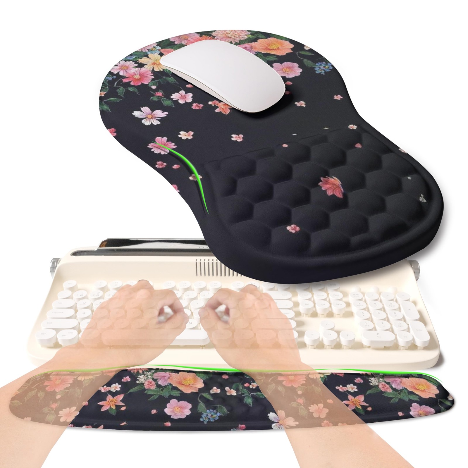2in1 Ergonomic Wave Rise Keyboard Wrist Rest Massage Slope Mouse Pad Pink