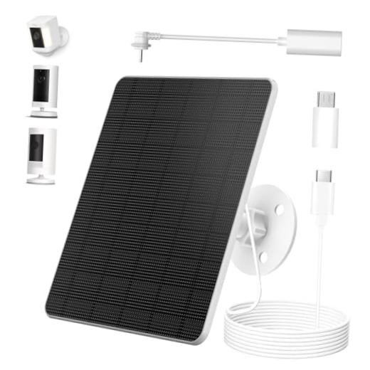 5W Solar Panel for Ring Camera, Compatible with Rings 1 White with 3600mAh