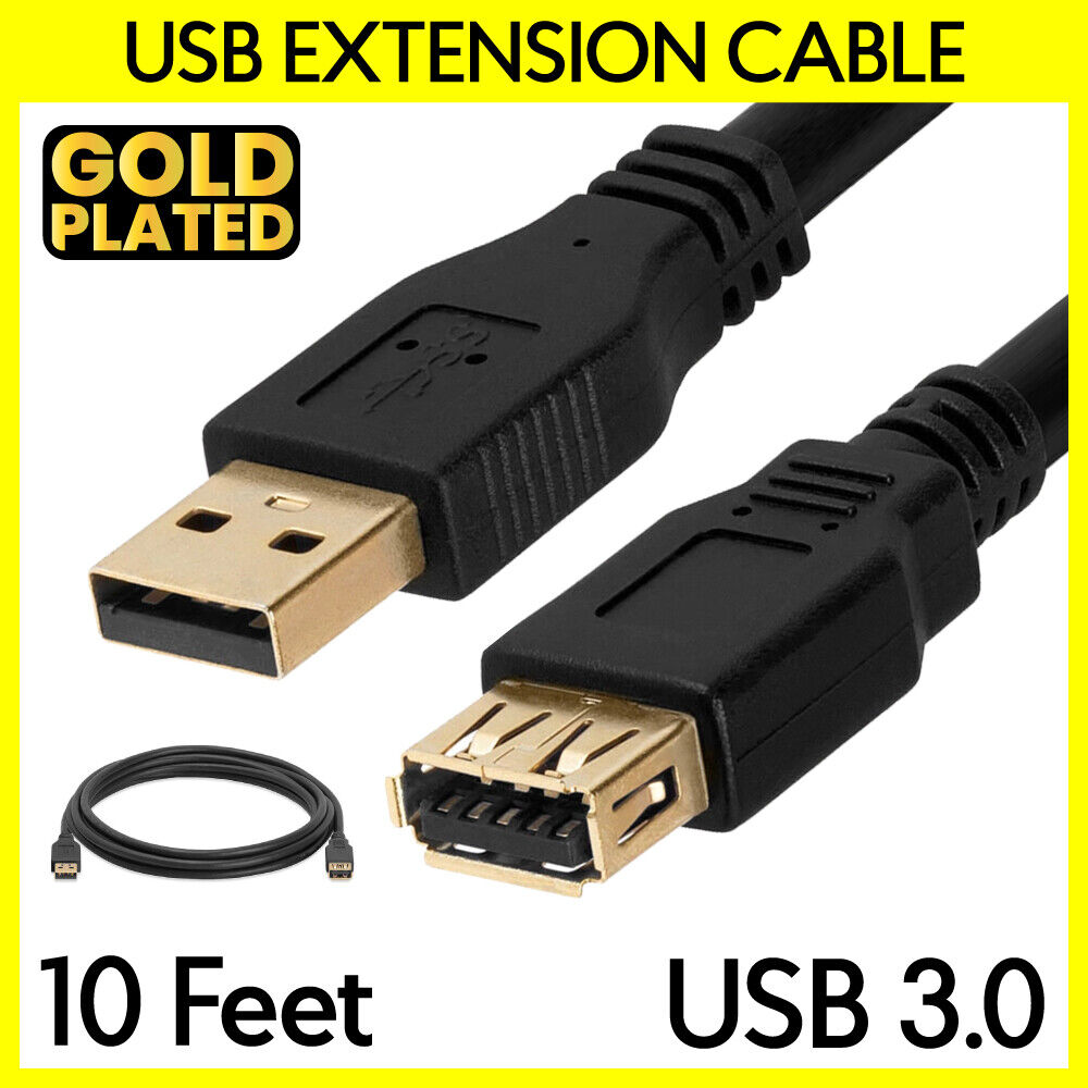 USB 3.0 Extension Cable 10FT Black Super Speed USB Cable Male to Female Extender