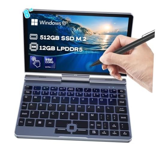 2-in-1 Mini Laptop | 8-Inch Touchscreen Portable Small Pocket 12+512GB