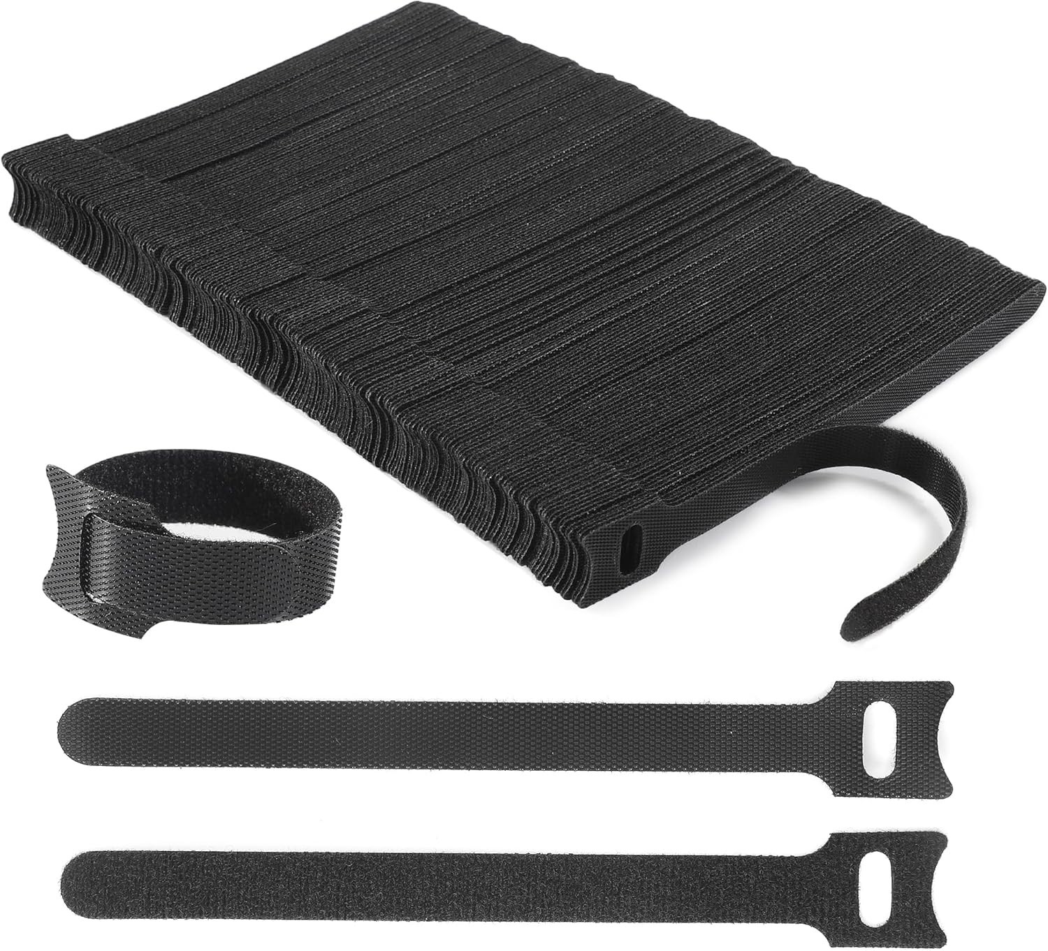 Reusable Cable Ties Adjustable 6" Straps Wrap and Hook Loop Cords 210 pcs- Black
