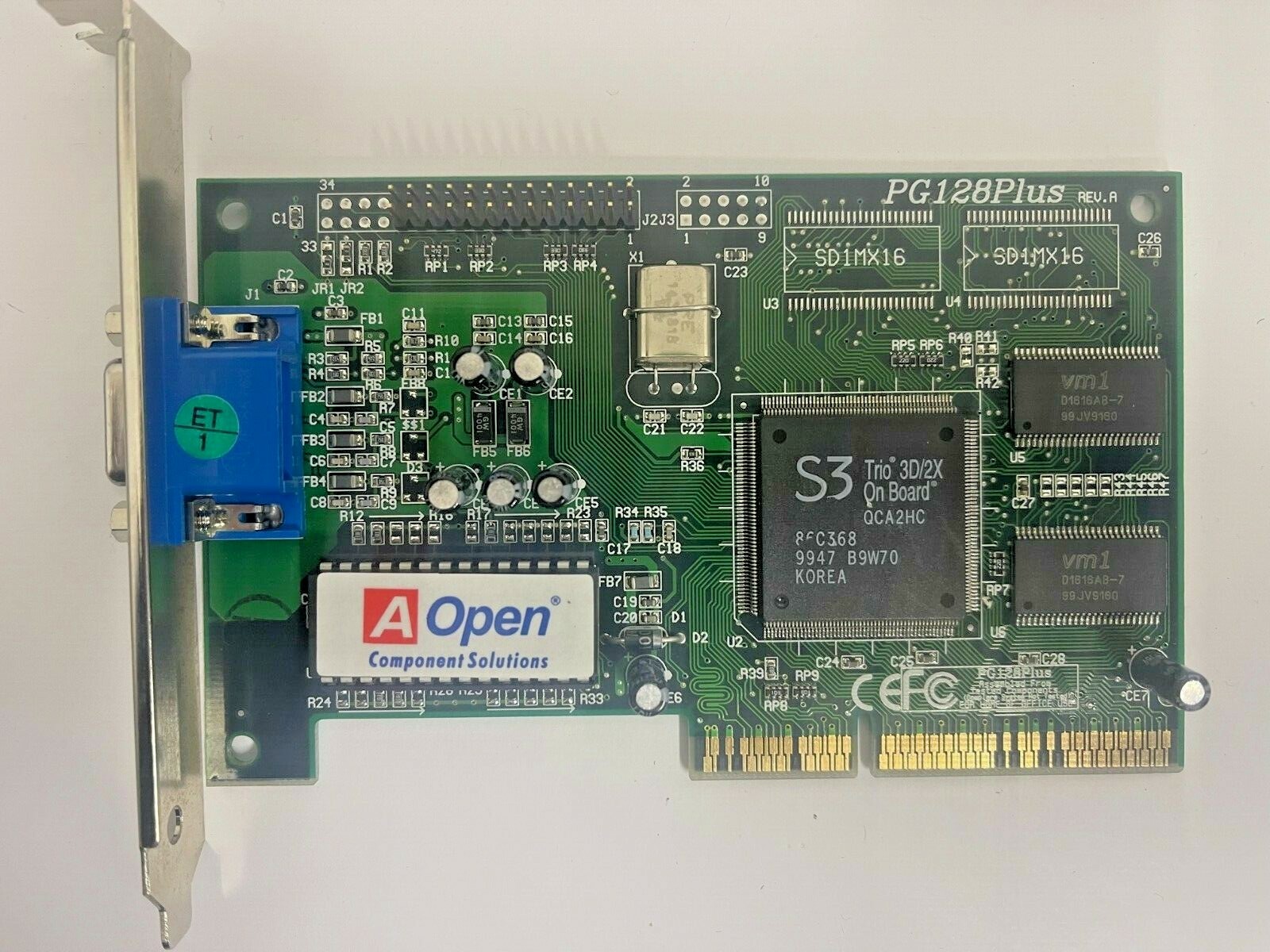 RARE VINTAGE AOPEN PG128PLUS S3 TRIO 3D/2X  AGP 4 MB VGA CARD 91AC821008 MXB27 