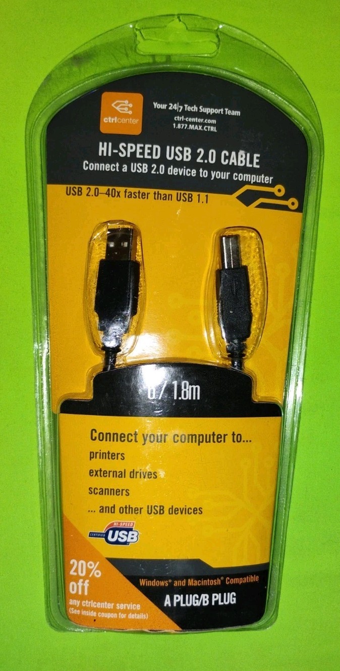Printer Cable USB 2 High-Speed 2.0 Cable 6 FOOT USB A Plug to B Plug NEW