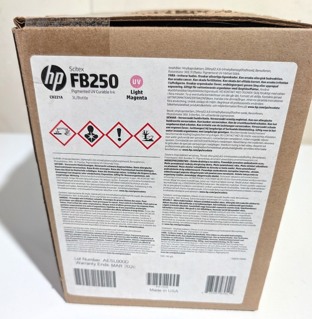 Original HP CH221A 3 Liter Scitex Ink for HP FB500/FB700 - Light Magenta Lm 