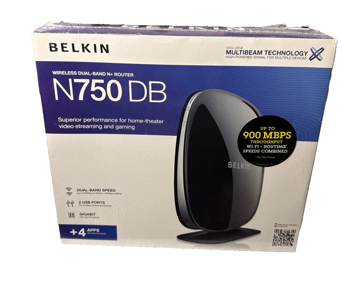 Belkin N750 DB Wireless Dual-Band N+ Router F9K1103V1 New Sealed