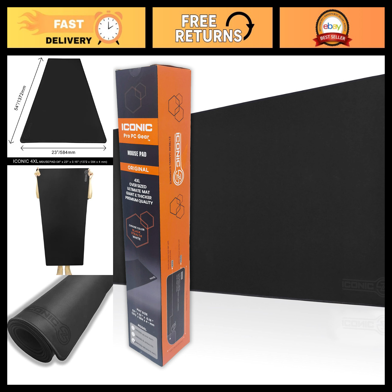 4XL Oversized Gaming Desk Mat 54"x23" - Thick 4mm, Waterproof, Non-Slip, Stitche
