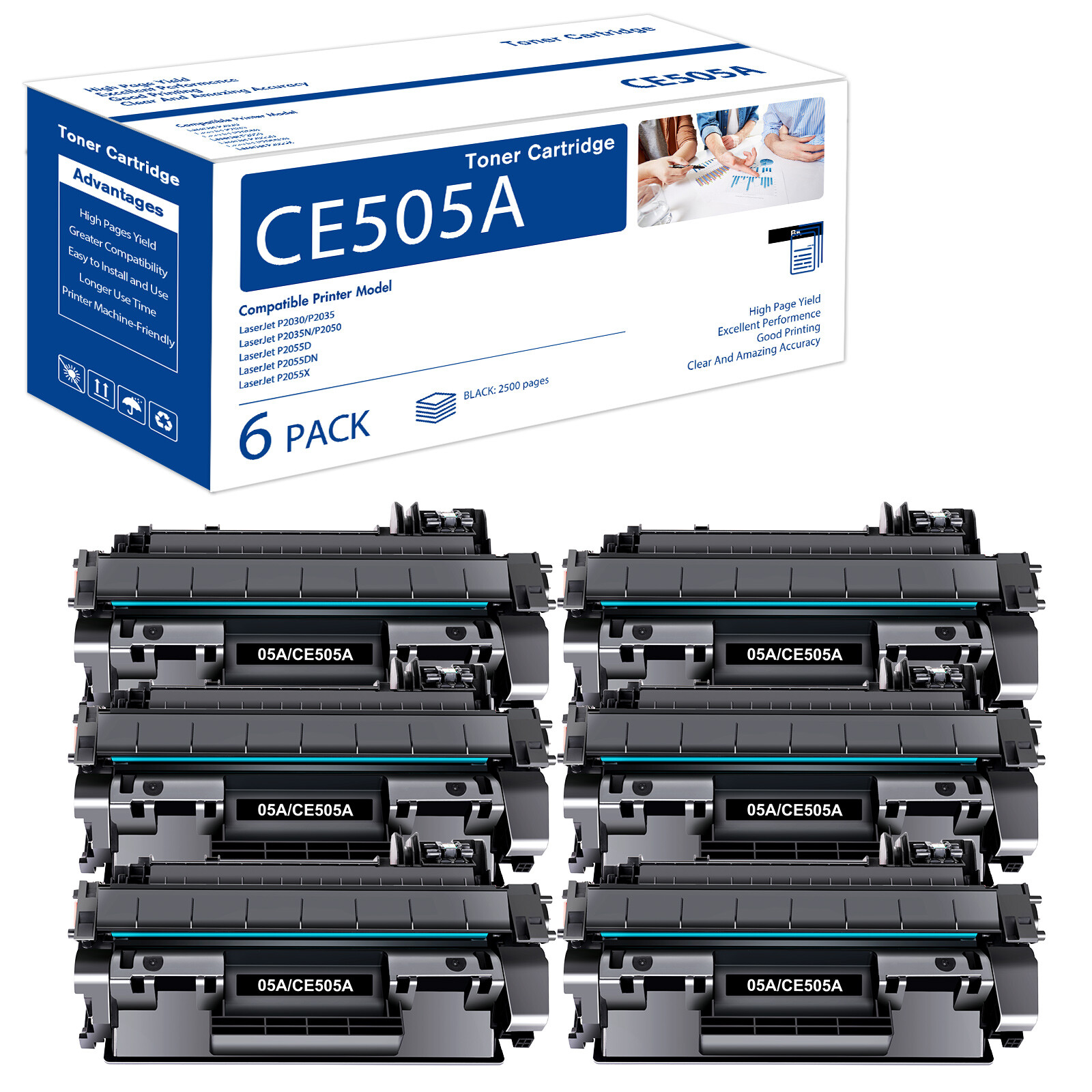 6PK CE505A Toner for HP 05A Black LaserJet P2055dn P2035 P2035n P2050 P2055x