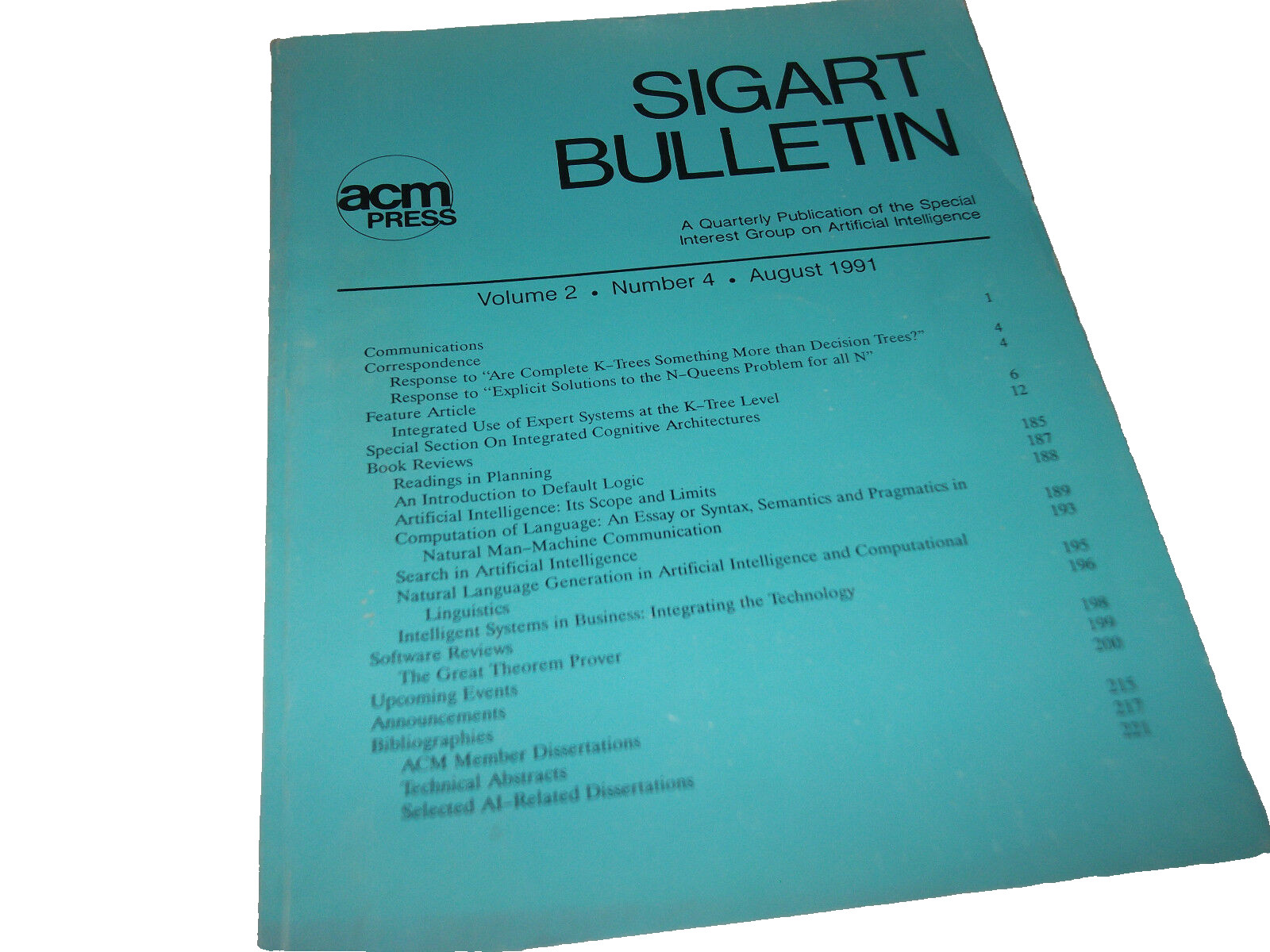 SIGART BULLETIN ARTIFICIAL INTELLIGENCE 1991-93 VINTAGE RARE LOT OF 7 PCS