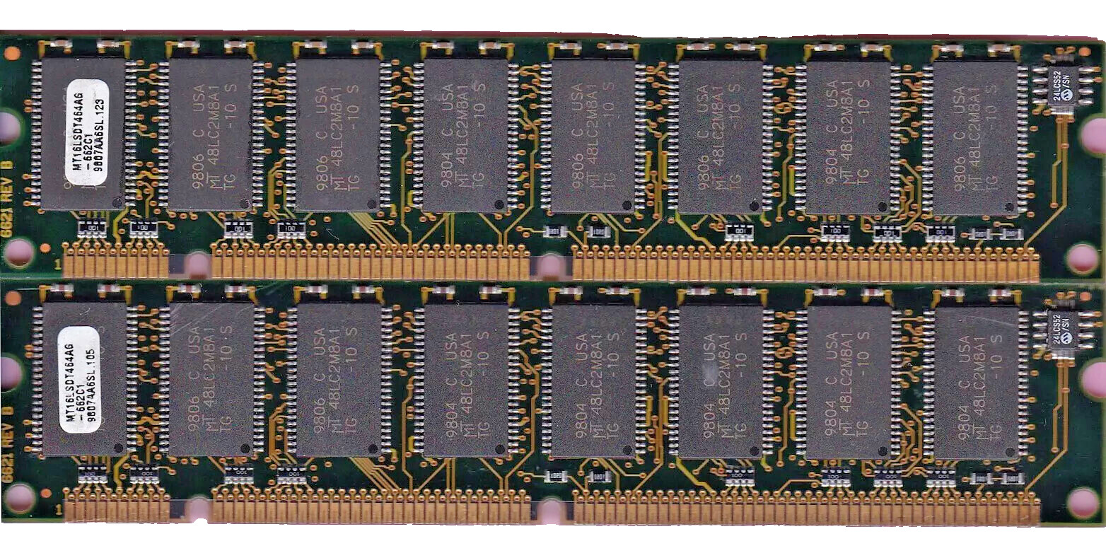 64MB 2x32MB PC66 Micron RAM Memory Kit PC66 3.3V MT16LSDT464AG-662C1 4Mx64 SDRAM