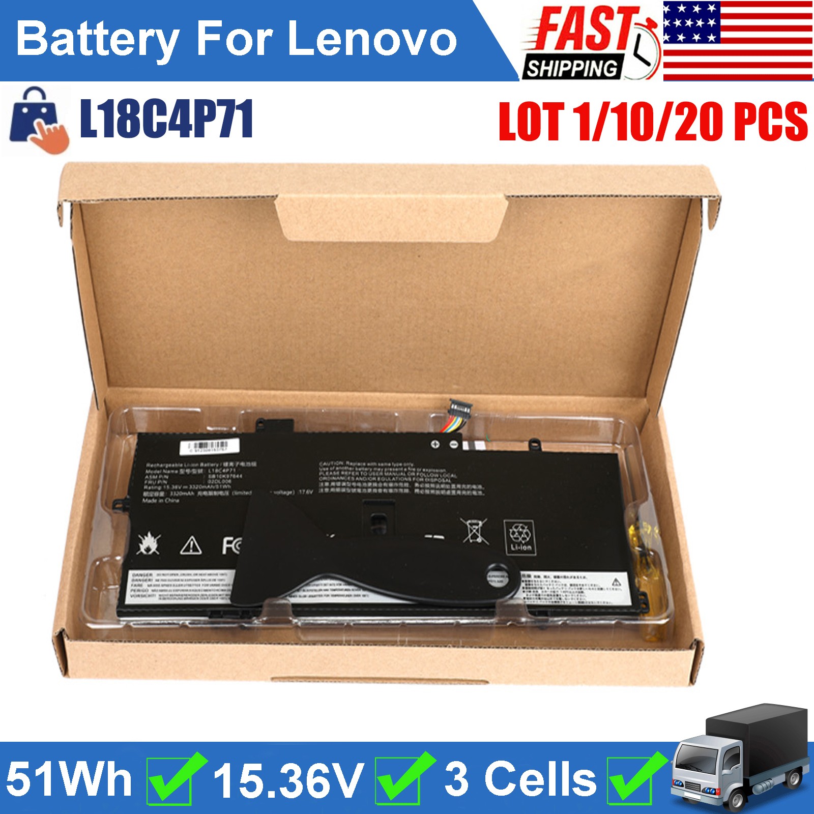 ✅LOT Battery L18C4P71 For Lenovo ThinkPad X1 Carbon 7th/8th Gen Yoga 4th/5th Gen