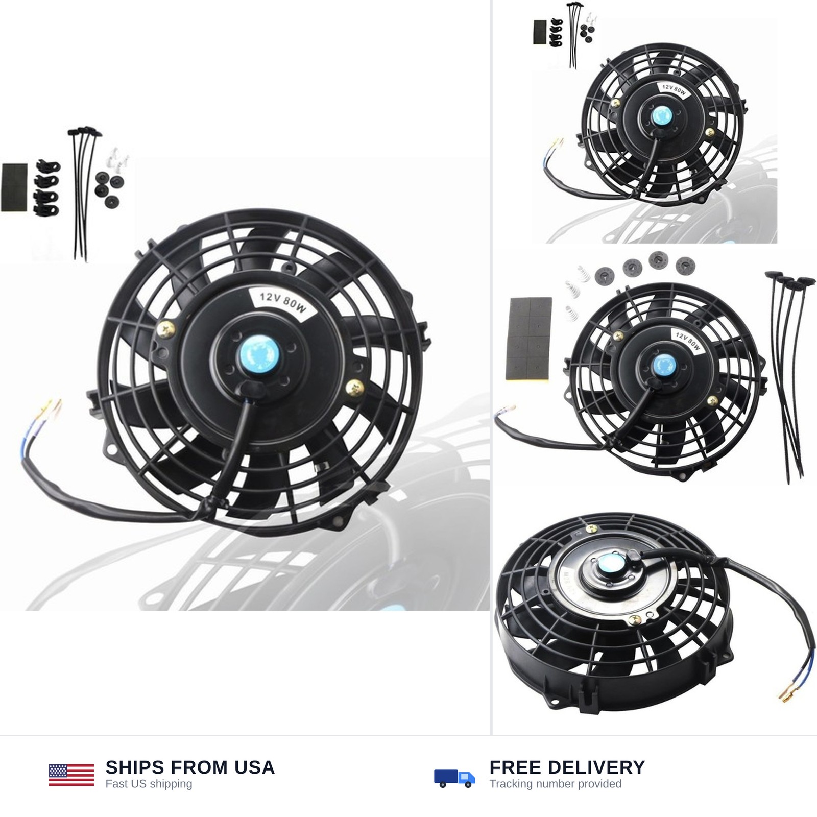 MOSTPLUS Black Universal Electric Radiator Slim Fan Push/Pull 12V + Mounting ...