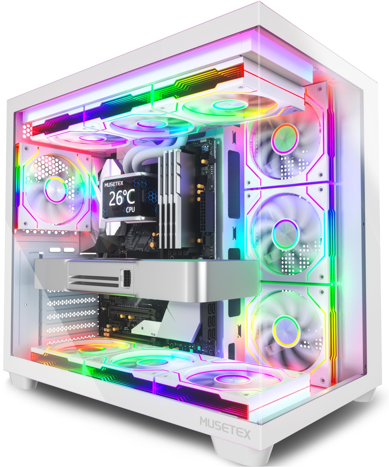 MUSETEX Y6 PC Case, Pre-Installed 7 Infinity Mirror PWM