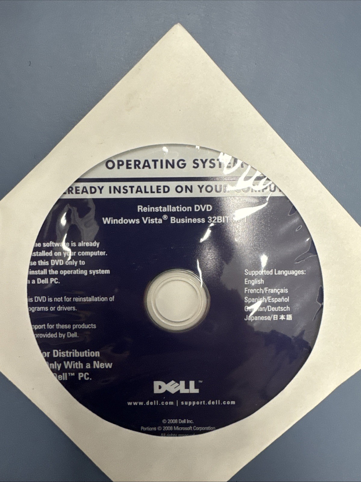 New Dell Windows Vista Business 32Bit SP1 Reinstallation CD 0J229H (No Key)